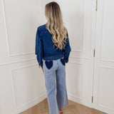 Dark Jeans Flower Button Jacket