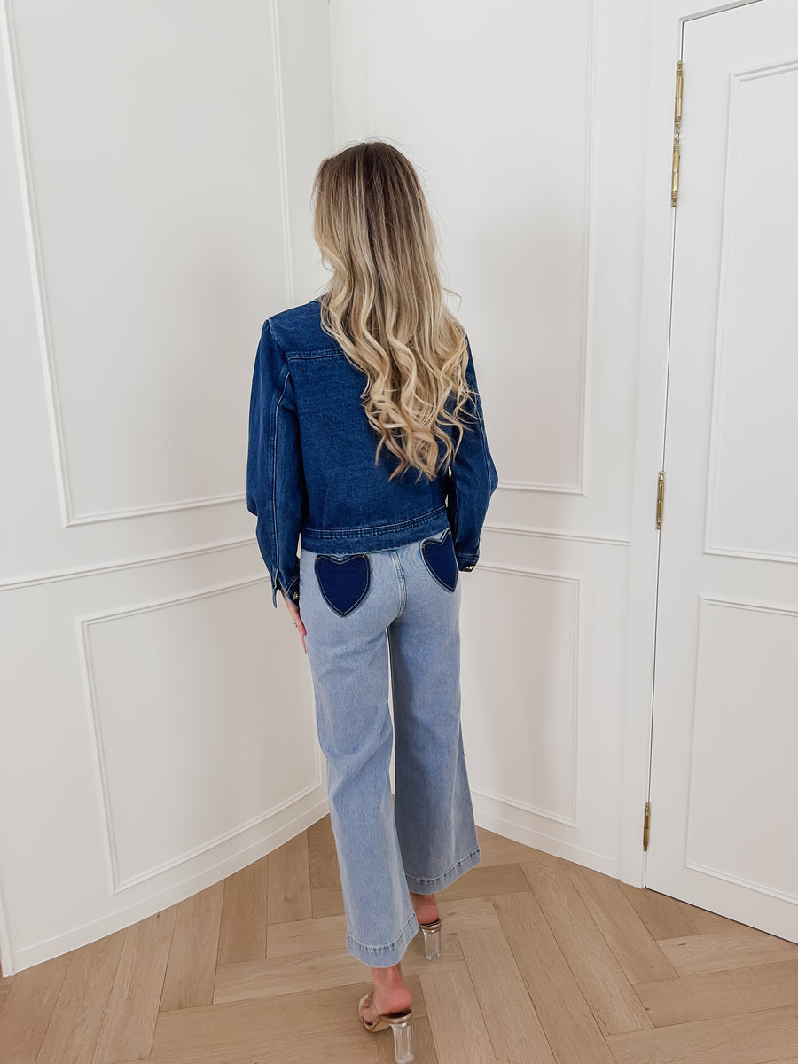 Dark Jeans Flower Button Jacket