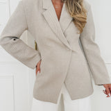 Beige Striped Wool Blazer