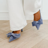 Blue Suede Bow Heels