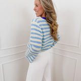 Blue Yellow Kamila Collar Striped Knitted Sweater