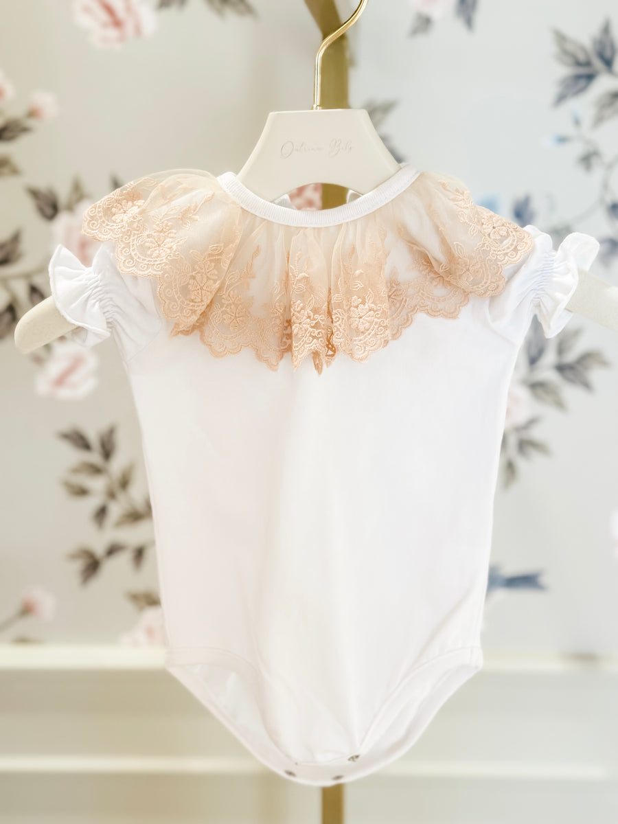 BABY - Cordel Beige Lace Collar Bodysuit (Short Sleeve)