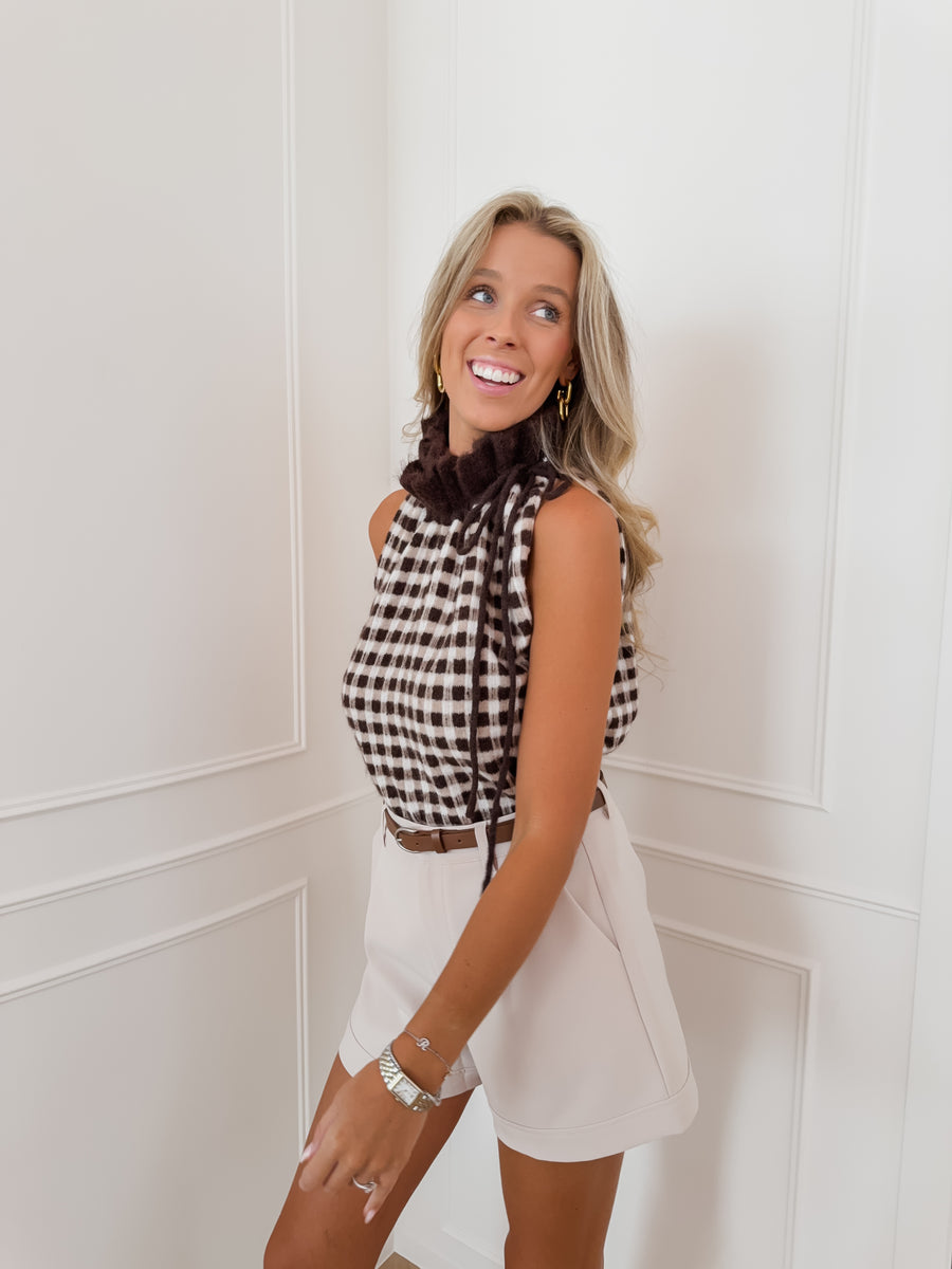 Brown Checked Gabrielle Top