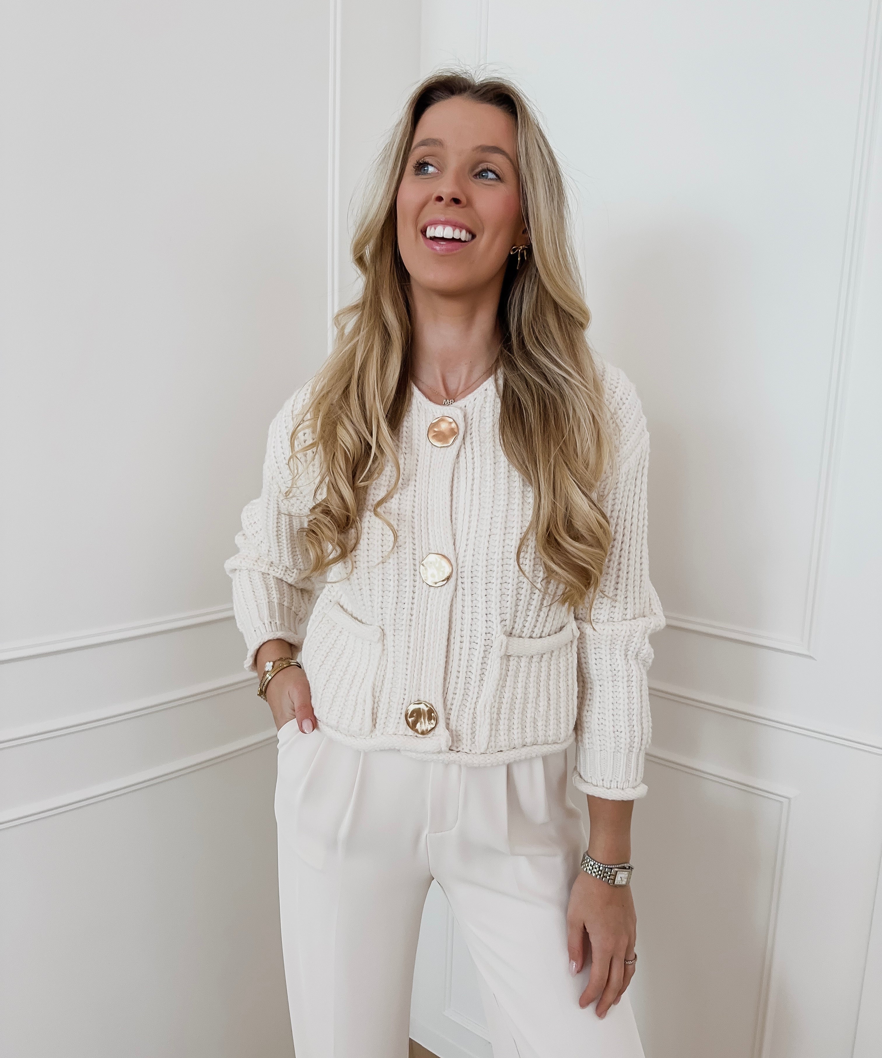 Cream Golden Button Cardigan