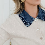 Beige Jeans Collar Cardigan