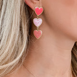 Triple Pink heart Earrings