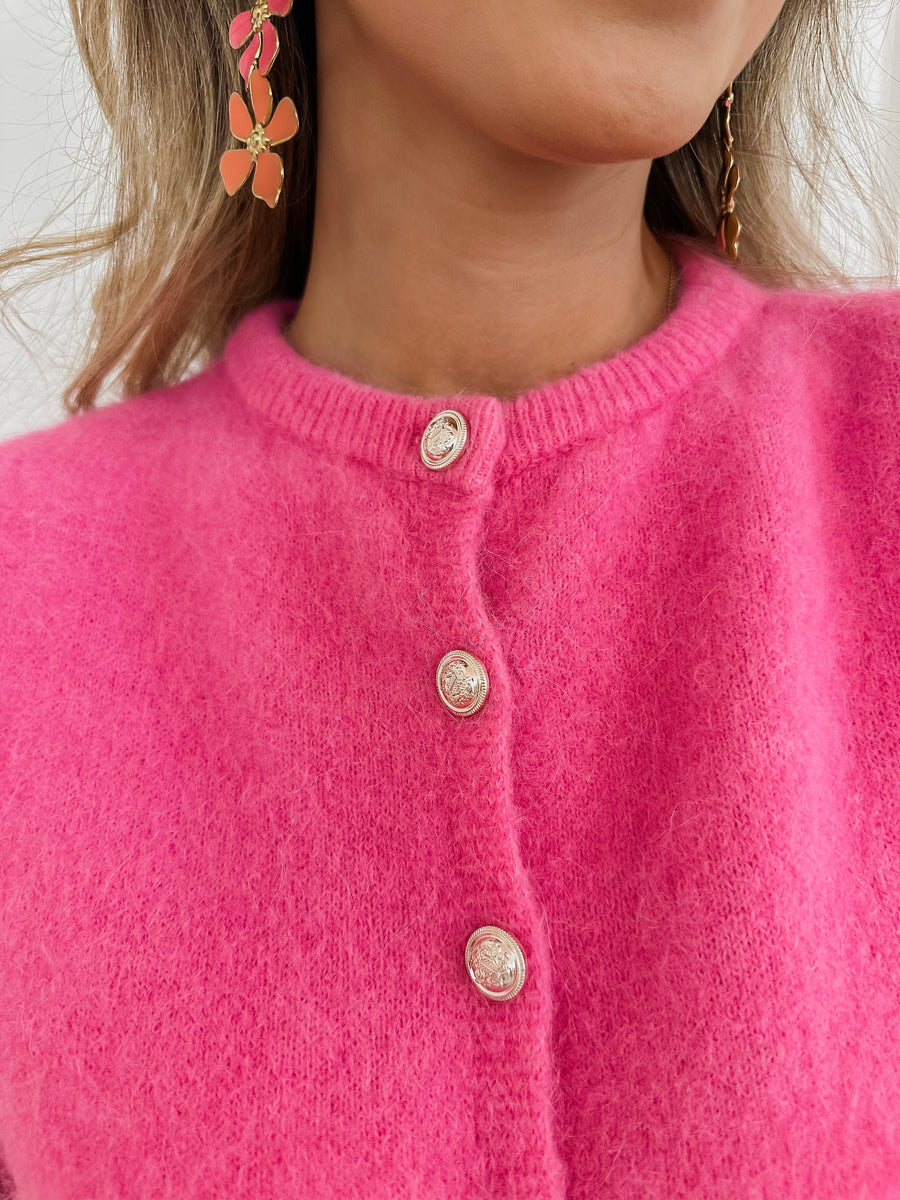 Fuchsia Golden Button LONG SLEEVE Gilet