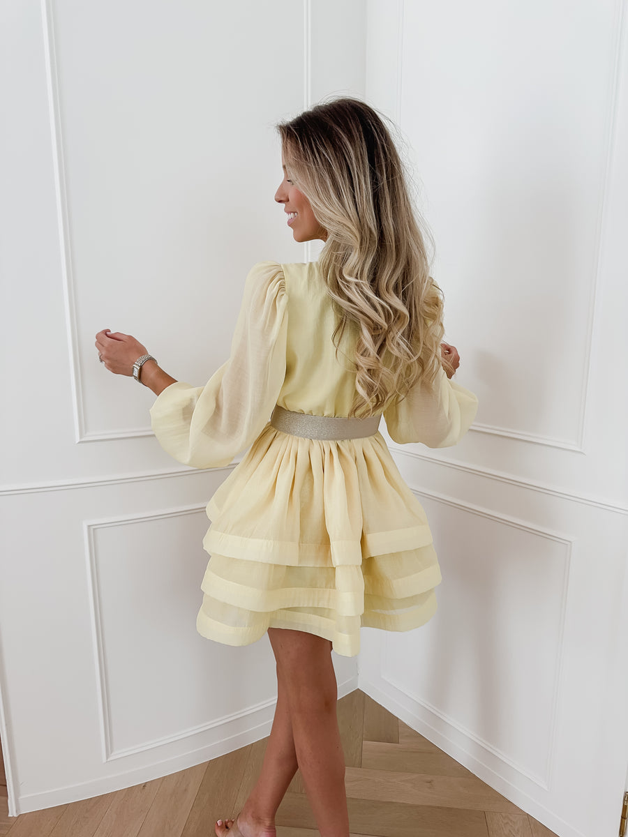 Yellow Long Sleeve Layerd Dress