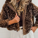 Brown Deer Print Fileine Jacket