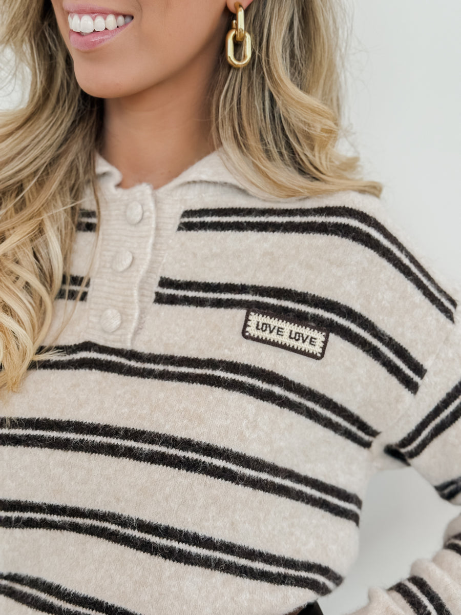 Beige Striped Love Sweater
