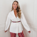 White Louelle Balloon Sleeve Blazer