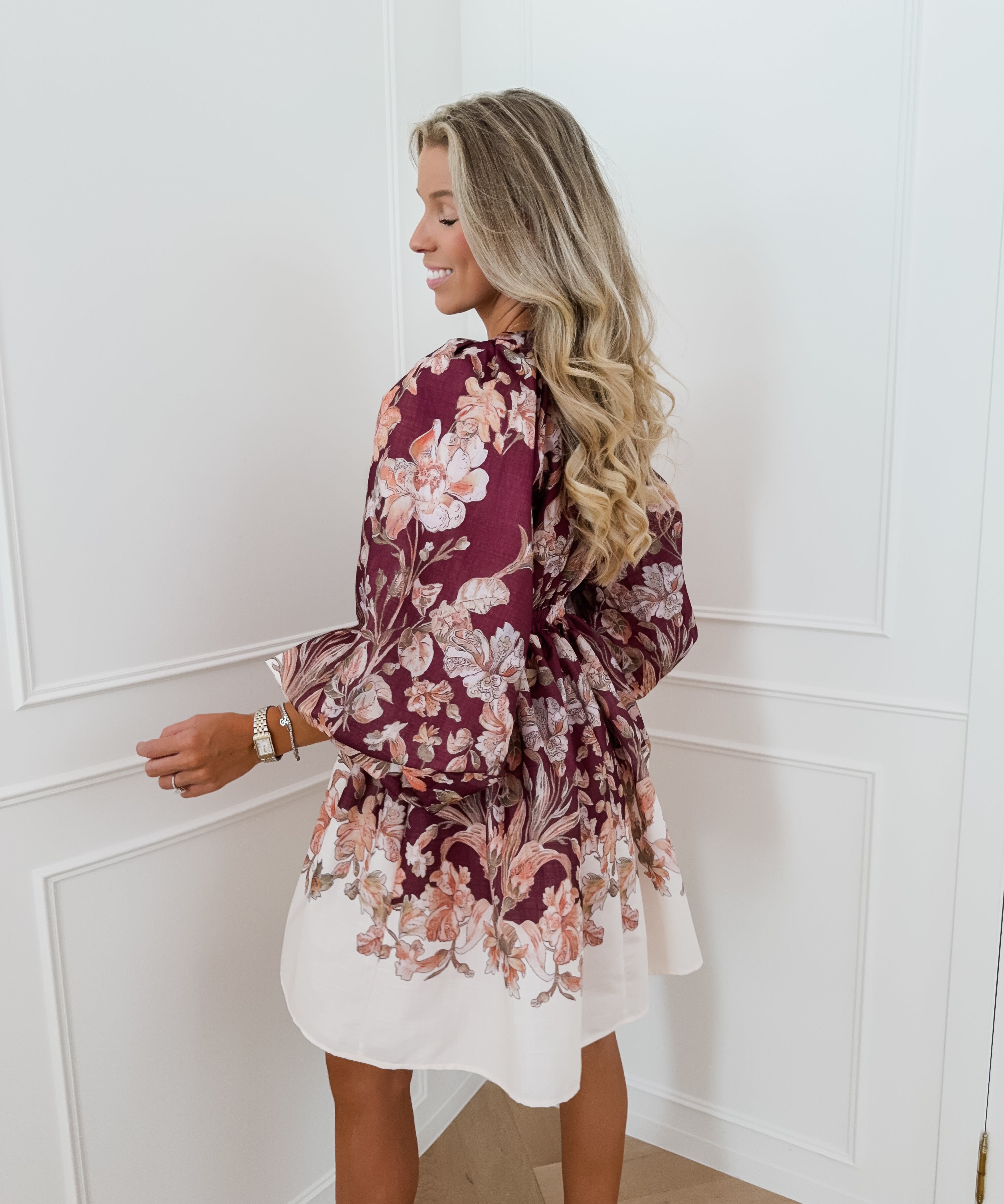 Bordeaux Multicolor Floral Fabienne Dress