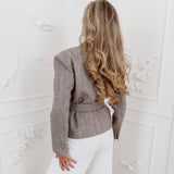 Brown Emily Herringbone Belt Blazer