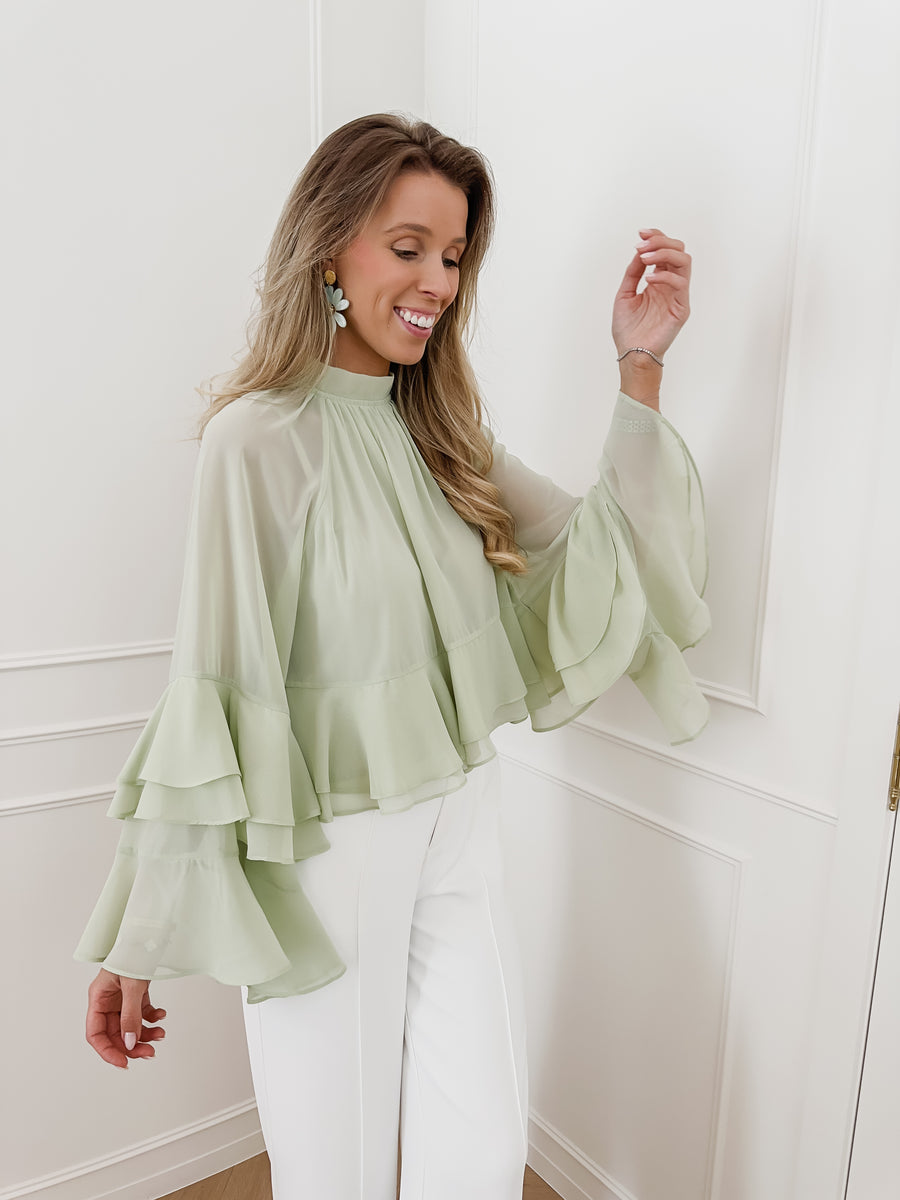 Light Green Frill Sleeve Blouse