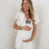 White Frill Sleeve Diamond Bow Dress