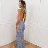 Blue Halterneck Crossed Back Dress