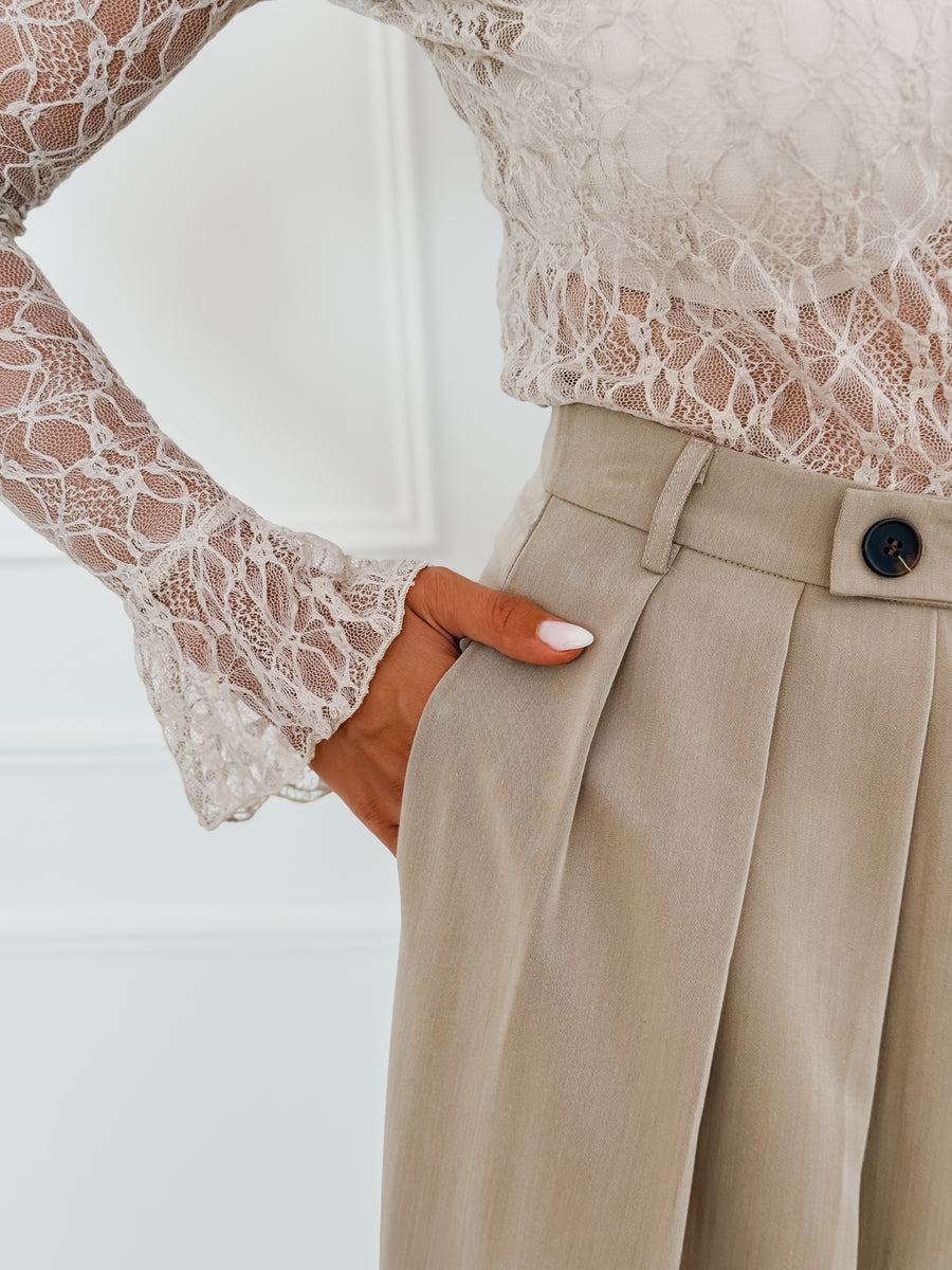 Taupe Long Sleeve Lace Top