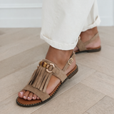 Camel Ruffle Buckle Sandals