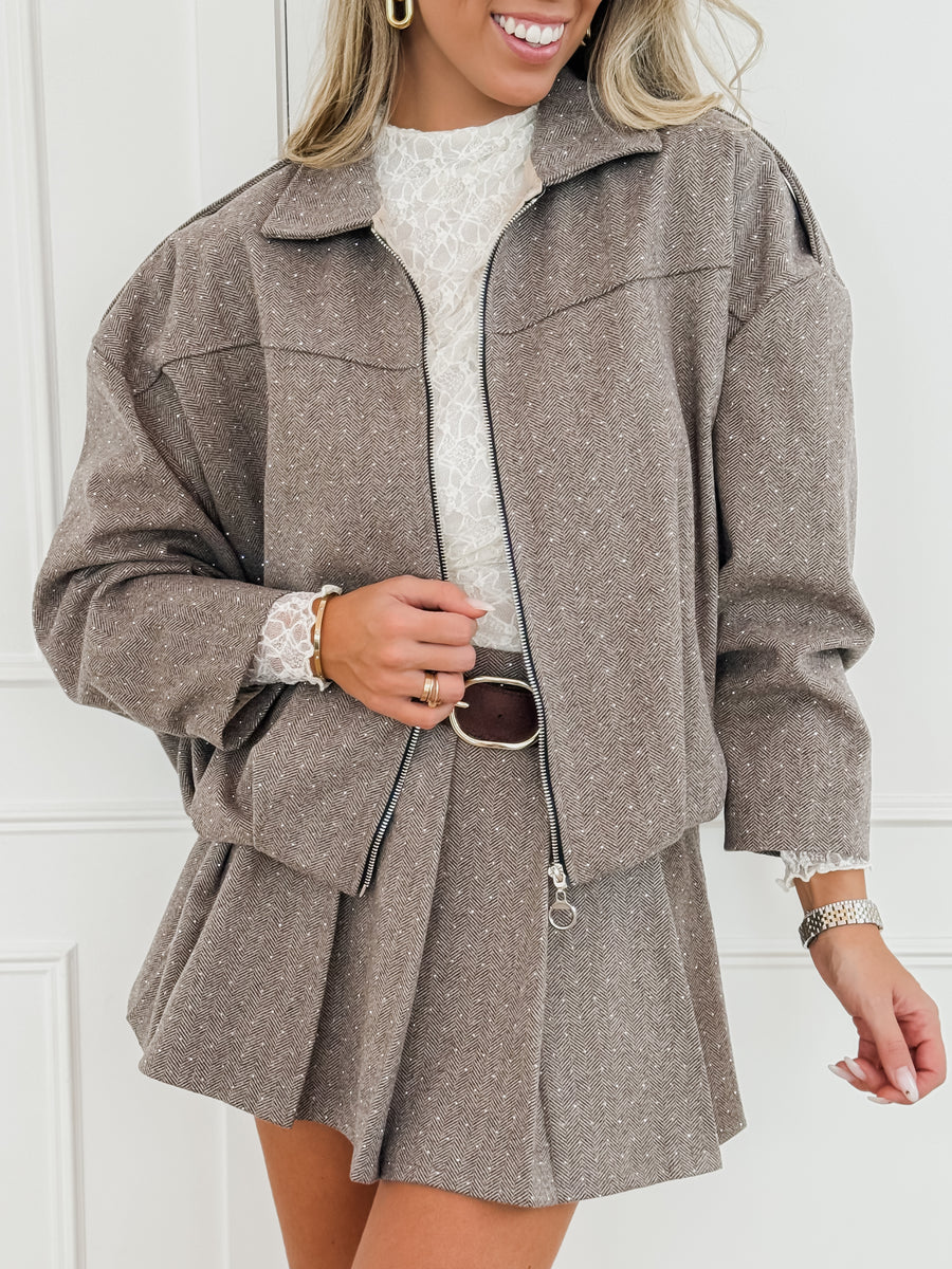 PRE ORDER Taupe Sparkle Pleated Skirt