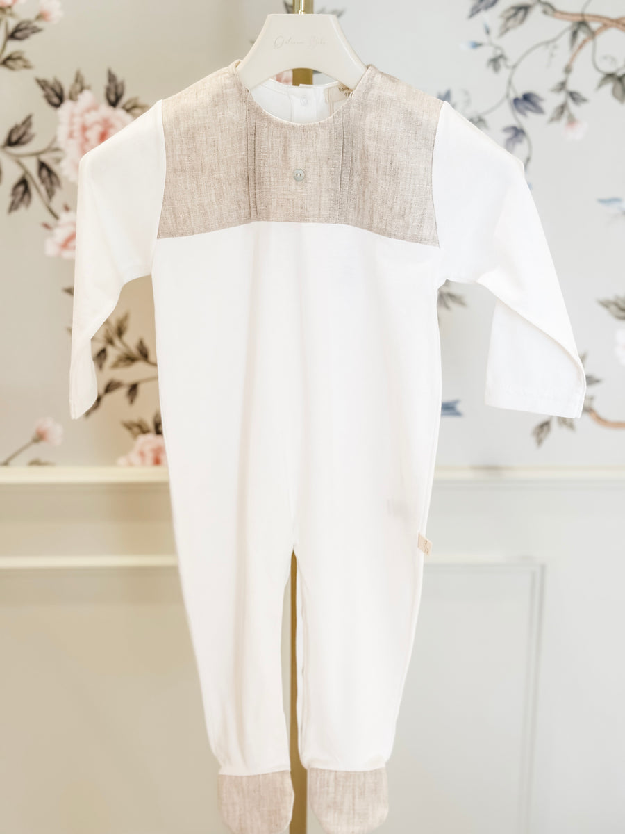 BABY - White Beige Linen Detailled Romper