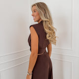 Brown Cropped Golden Button Top