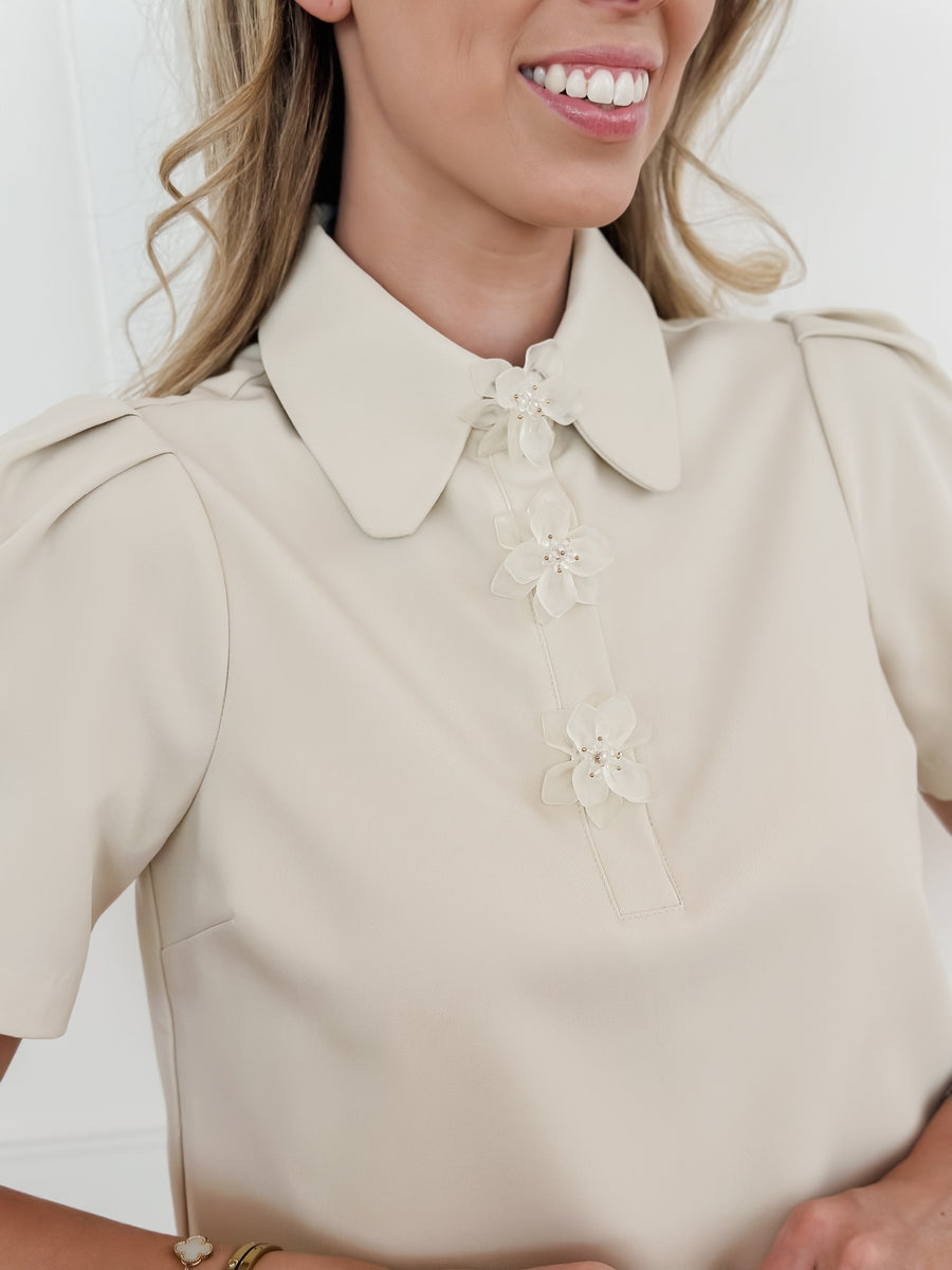 Beige Elise Flower Blouse