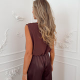 Brown Evie Cropped Golden Studs Top