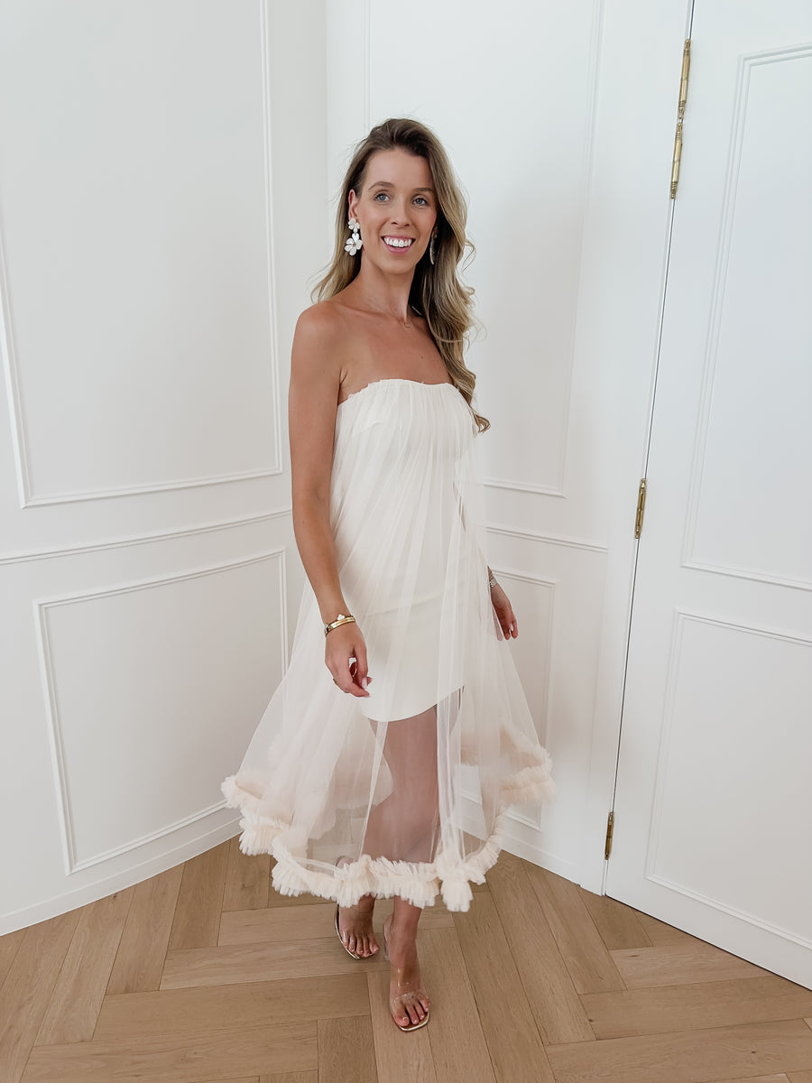 Crème Frill Bandeaux Dress