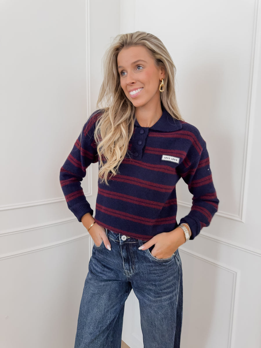 Dark Blue Striped Love Sweater