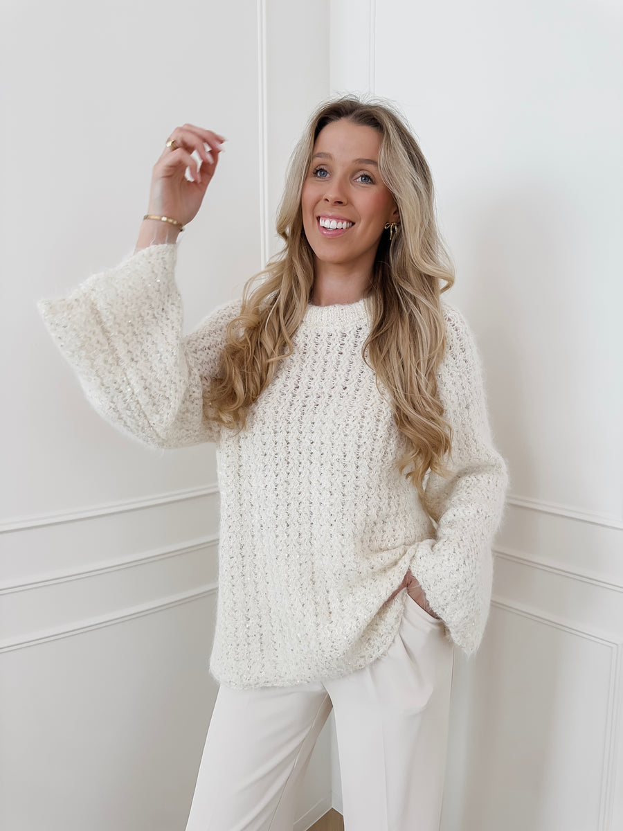 Crème Silver Sequin Bow Sweater