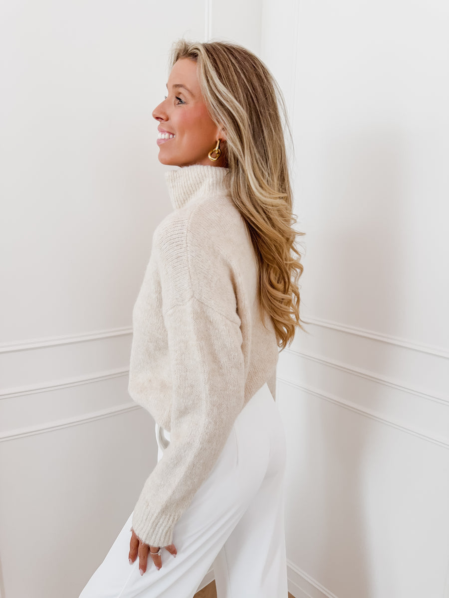 Beige Pearl Zipper Sweater