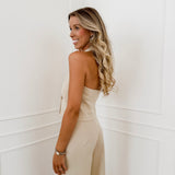 Beige Golden Button Halterneck Top