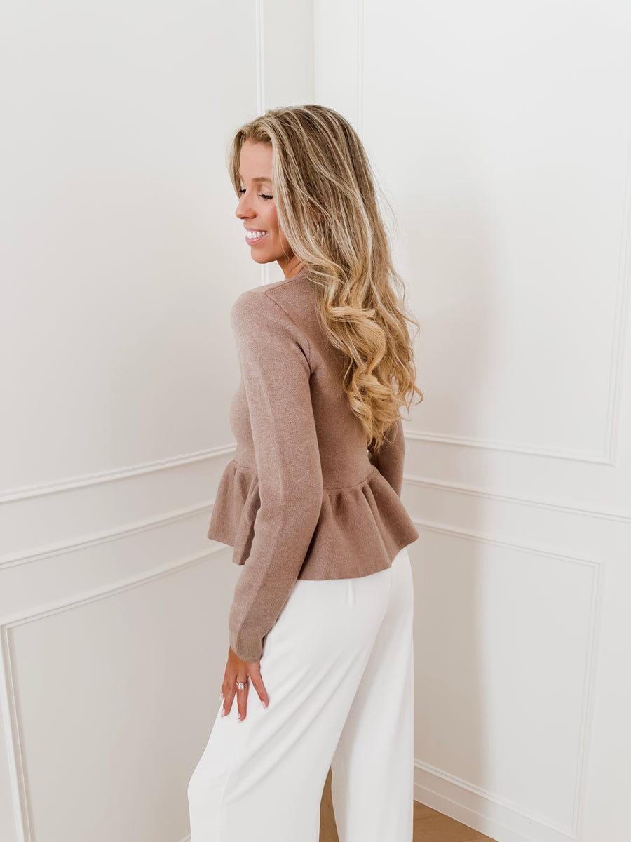 PRE ORDER Taupe Long Sleeve Frill Top