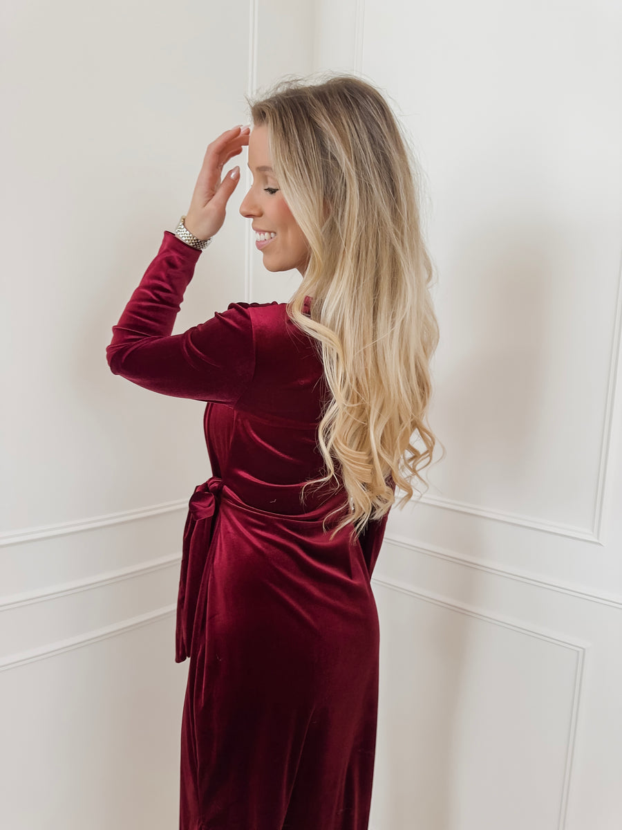 Wine Red Velvet Christmas Dress