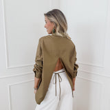 Kaki Open Back Blouse