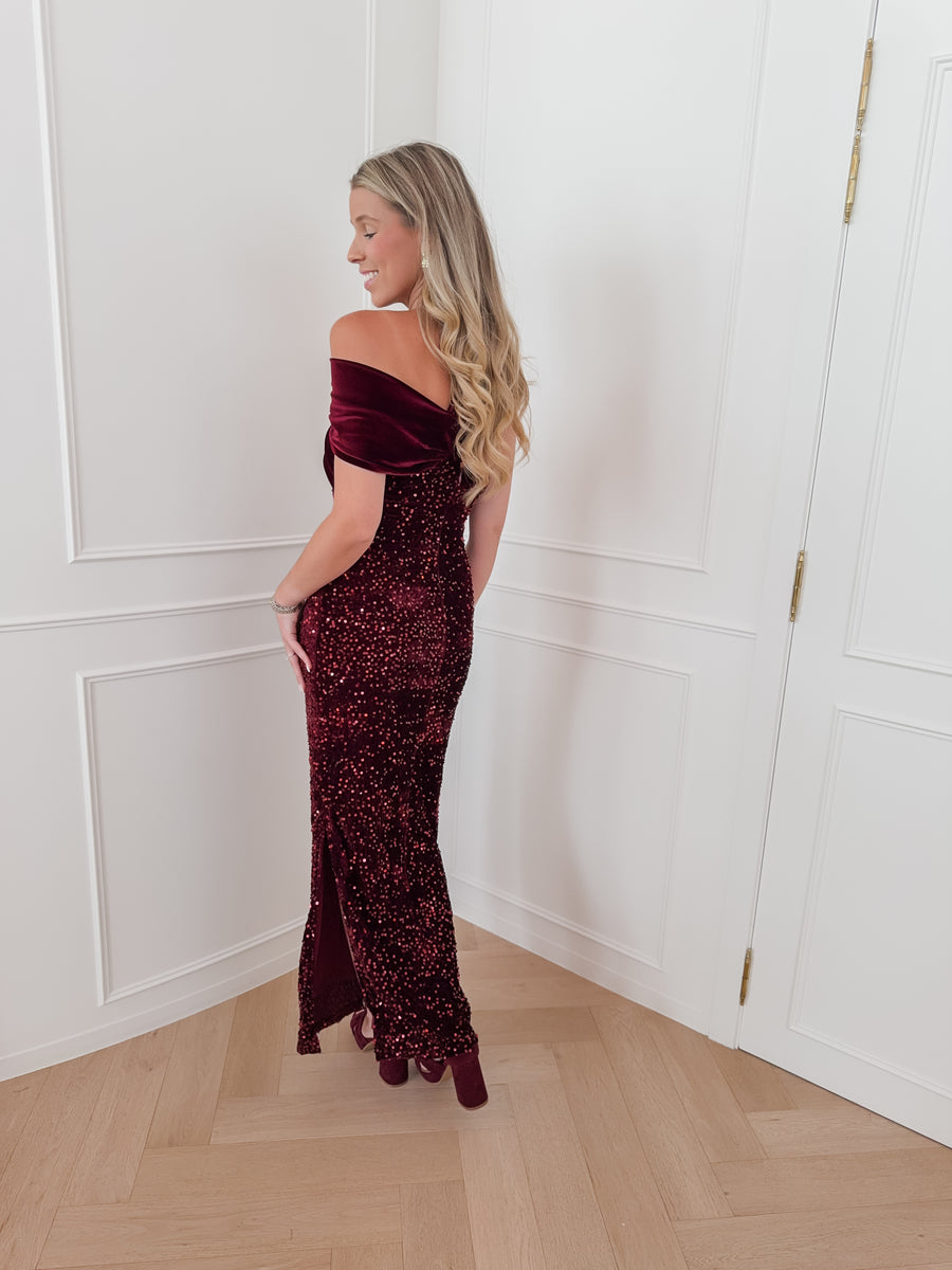 Burgundy Cecilia Velvet Sequin Dress