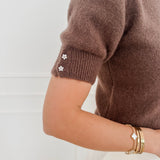 Brown Flower Diamond Button Sweater (Short Sleeve)