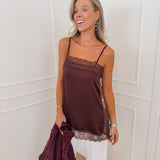 Deep Burgundy Gianna Satin Lace Strap Top