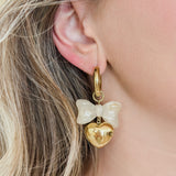 Golden Bow Heart Earrings