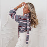 Grey Pink Striped Maysa Scarf Sweater