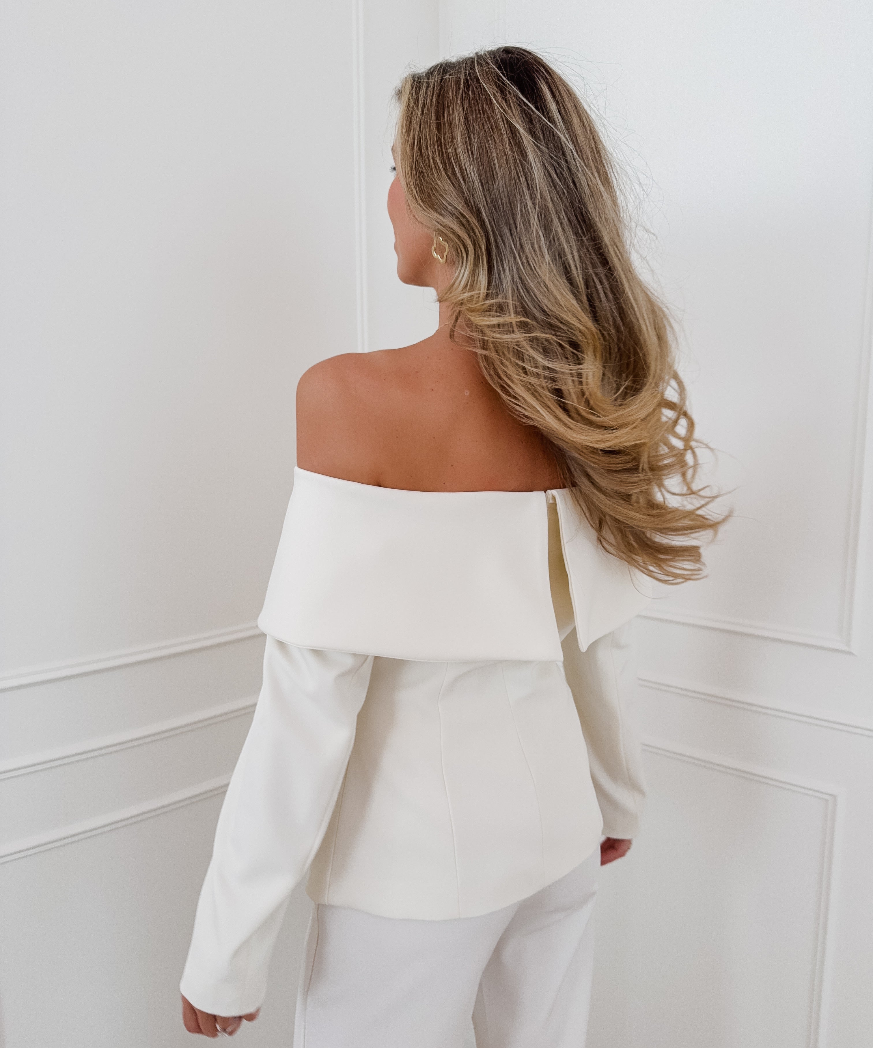Cream Francene Off Shoulder Blazer