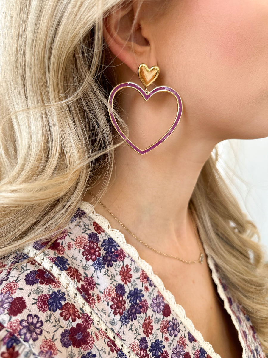 Purple Double Heart Earrings