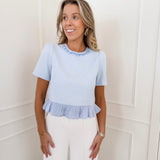 Light Blue Elaine Detailed Neckline Top