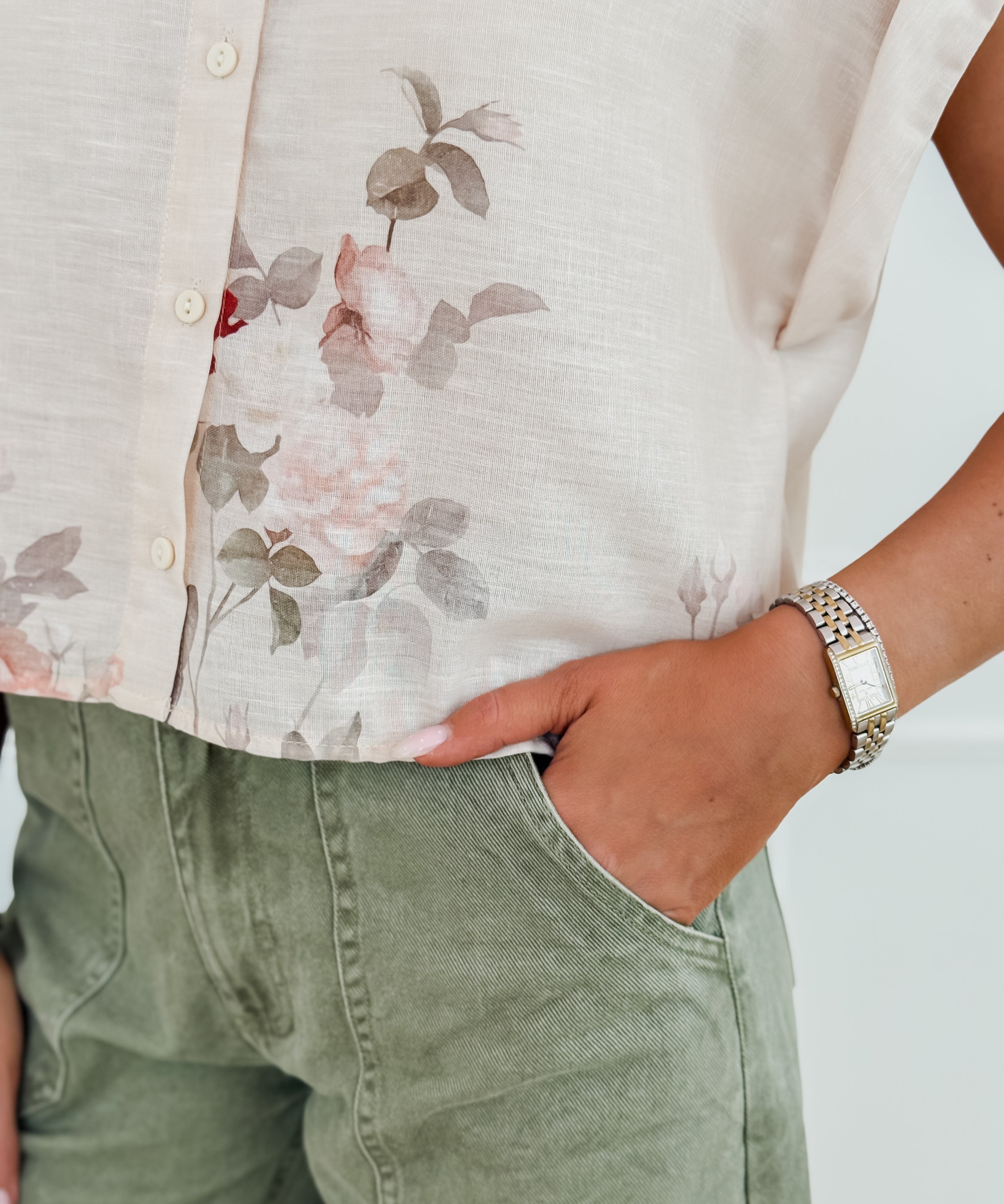 Light Beige Short Sleeve Evita Blouse