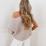 Taupe One Off Shoulder Halterneck Sweater