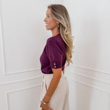 Aubergine Flower Diamond Button Sweater (Short Sleeve)