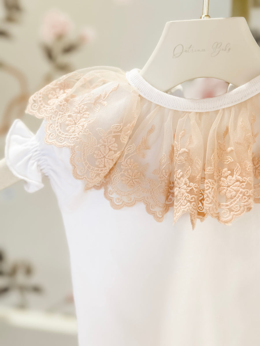 BABY - Cordel Beige Lace Collar Bodysuit (Short Sleeve)