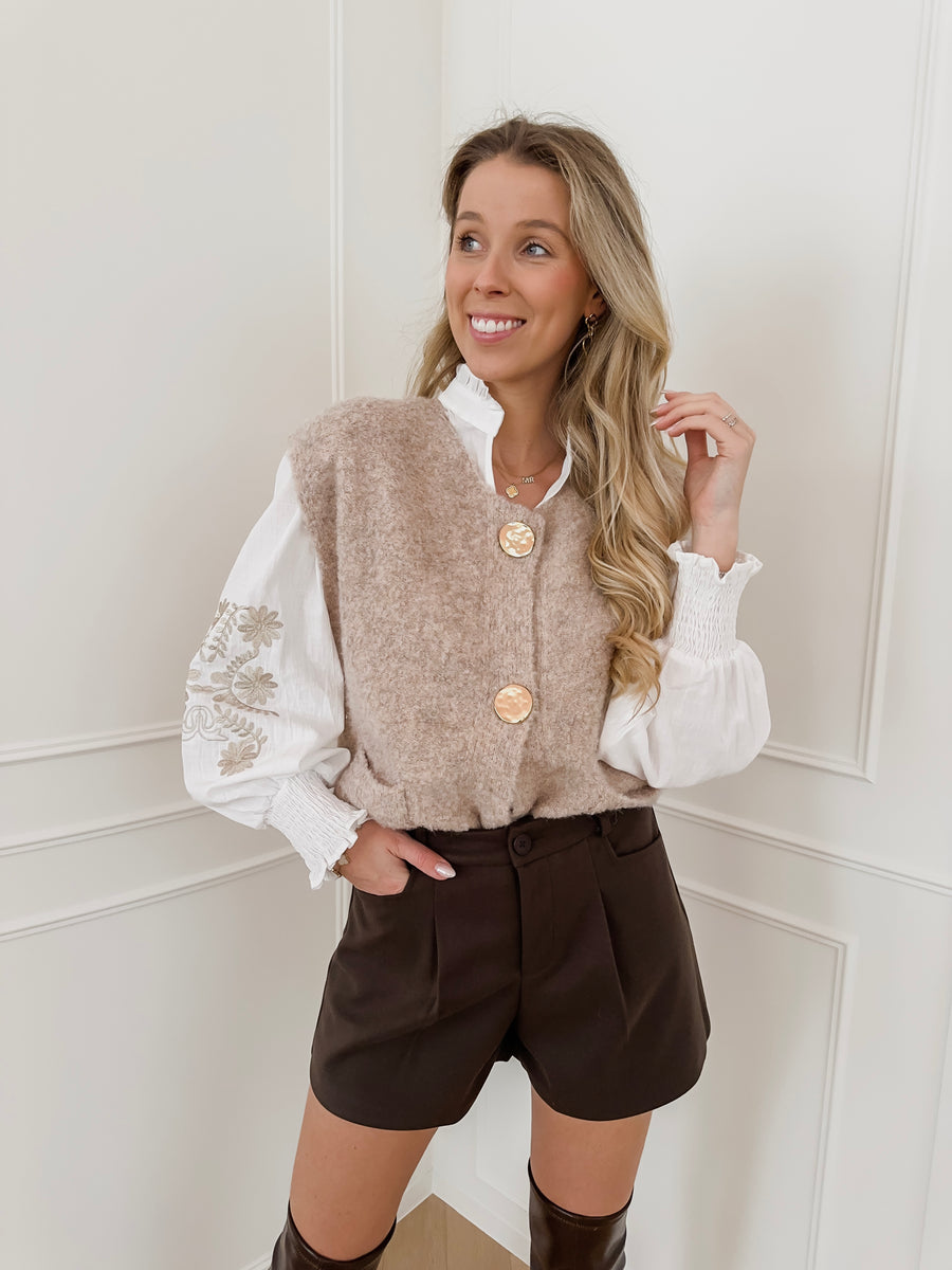 White Cotton Bronze Detail Blouse