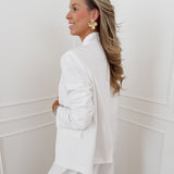 White Amandine Stand Collar Overlap Blazer