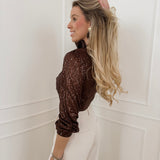 Brown Sequin Twist Blouse